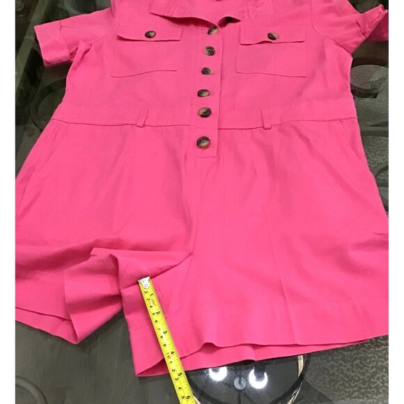 EXPRESS ROCKY BARNES WOMENS PINK BUTTON CLOSURE W/BELT SHORT ROMPER SIZE MEDIUM - Picture 8 of 8